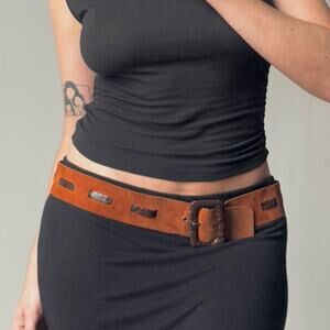 Vintage 1970s GARAY Brown Suede Leather and Snakeskin Wide Belt